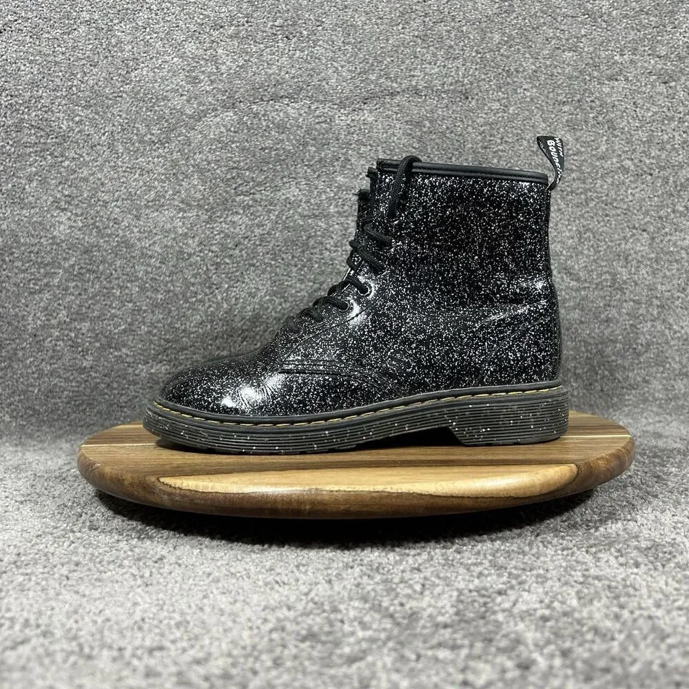 Dr Martens 1460 J Youth Sz 5 Cosmic Glitter Black Leather Zip Lace Up Boots Used